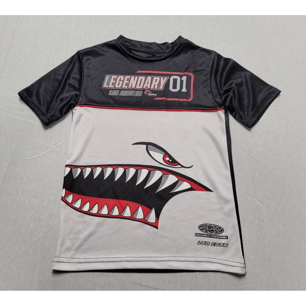 Boys RGSTR Legendary 01 Los Angeles T-shirt Shark Mouth White Black Size 5/6